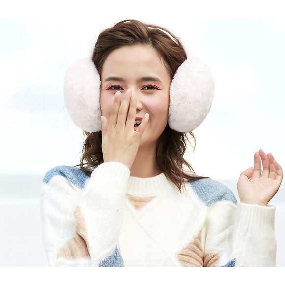 Women Winter Ear Muffs Faux Fur Warm Earmuffs Foldable Ear Warmers White Black - Picture 3 of 6